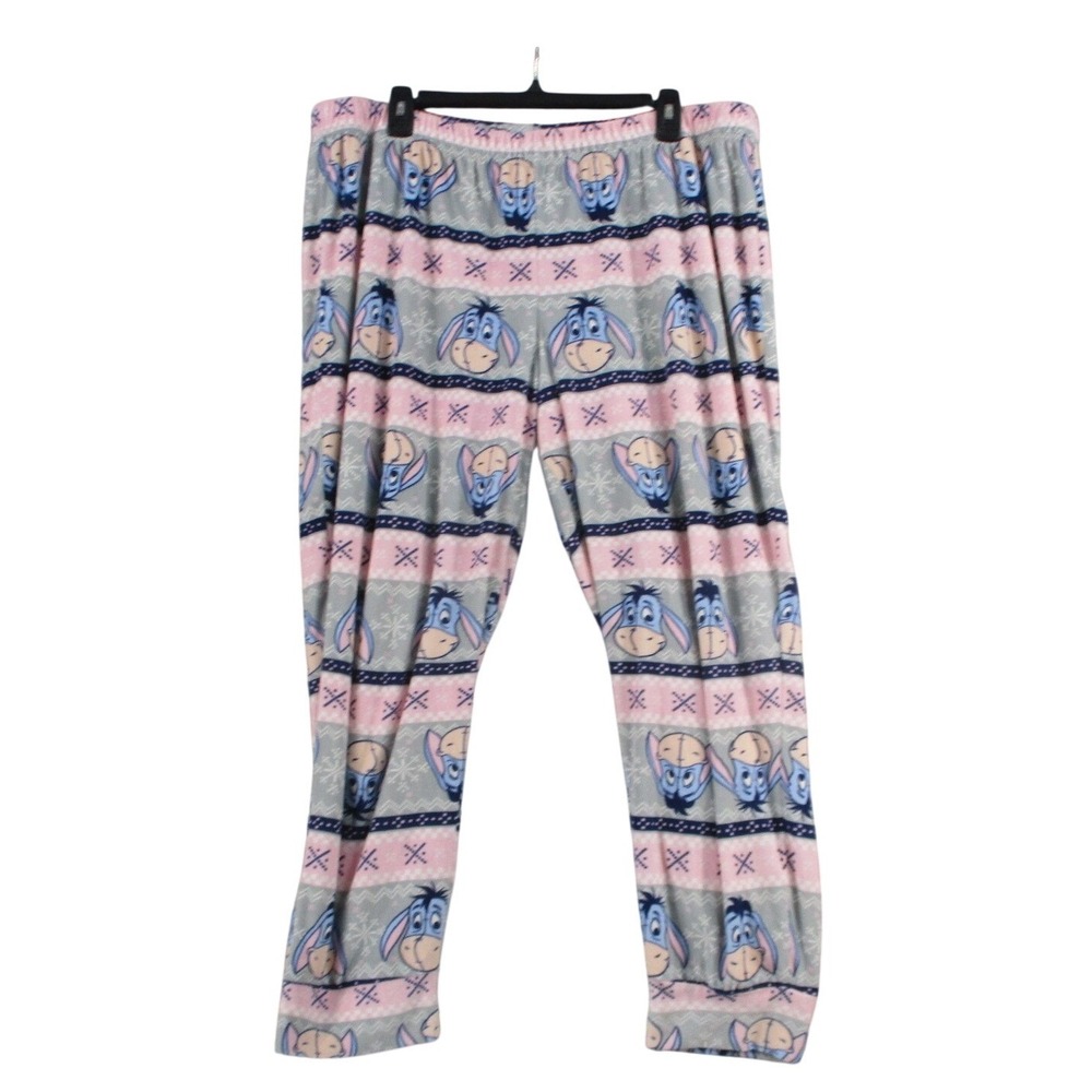 Disney Eeyore Fleece Pajama Pants Womens‎ XL Pink Grey Fair Isle Winnie The Pooh
